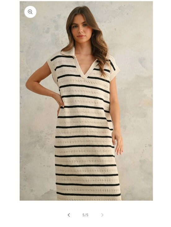 Miou Muse Dresses & Skirts - NWT Miou Muse Striped Crochet Collared Midi Dress - Cream & Black